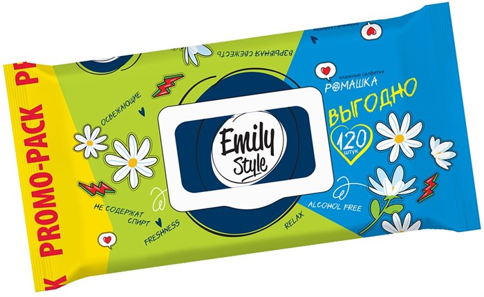 EMILY STYLE Салфетки влажные унив. РОМАШКА 120 шт 4620739984288 - фото 68859