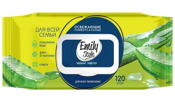 EMILY STYLE Салфетки влажные унив.ЗЕЛЁНЫЙ ЧАЙ 100 шт (с крышкой) 4620739974043 - фото 68722