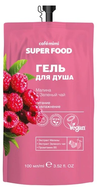 SUPER FOOD Гель для душа МАЛИНА & ЗЕЛЕНЫЙ ЧАЙ дойпак 100 мл 4607967672149