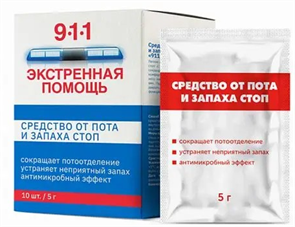 ЭКСТР.ПОМОЩЬ 9-1-1 Средство от пота и запаха стоп 10*2г 4680040927626
